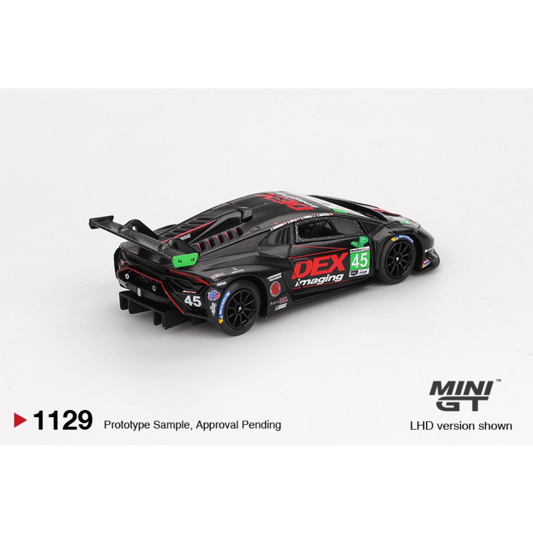 Mini GT Lamborghini Huracán GT3 EVO2 #45 DEX Imaging 2024 IMSA Daytona 24 Hrs Black - MGT01129-L - Box Version (Imported)
