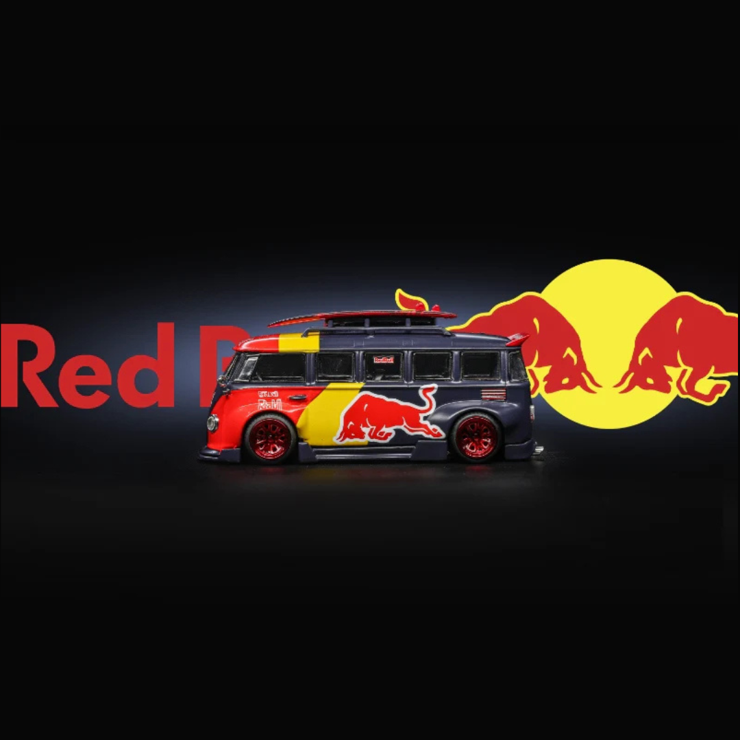 LF Model Volkswagen T1 Kombi Widebody Red Bull Livery with Surfboard - LB64-VWT1-REDBULL