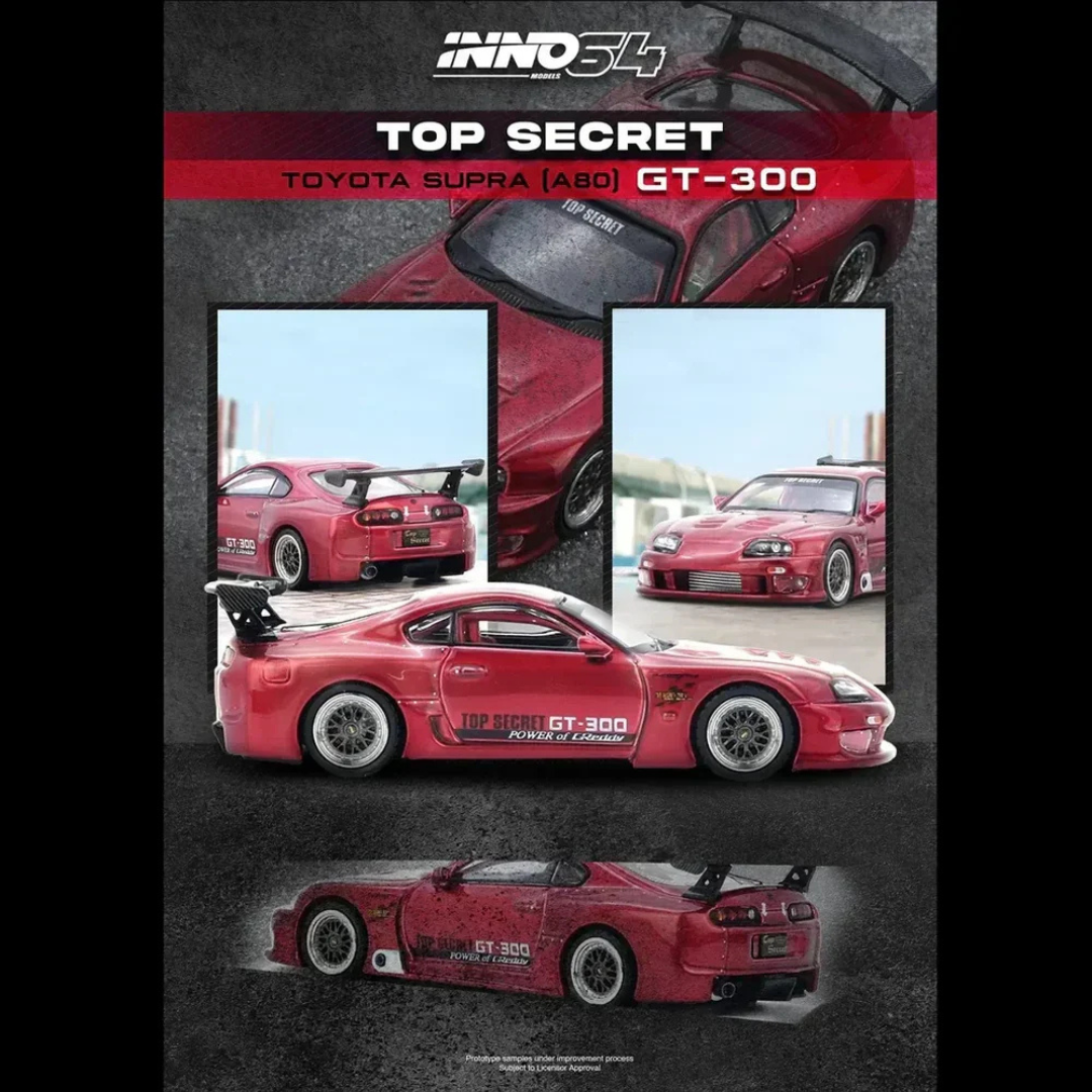 INNO64 Toyota Supra A80 Top Secret GT-300 Red 1:64 Diecast Widebody Car - IN64-A80TS-RED