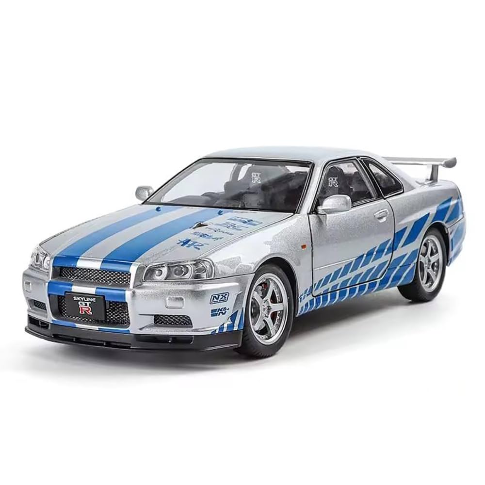 Nissan Skyline GT-R R34 Diecast Car Model 1:24 Scale – Metal Body, Pull-Back, Lights & Sound