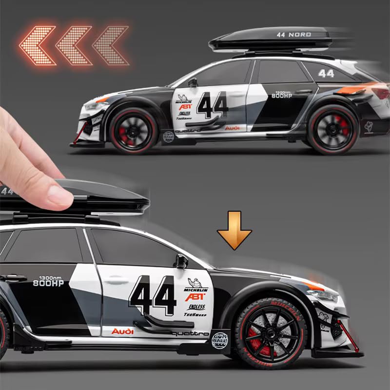 Audi RS6 Avant Off-Road Rally Edition 1:24 Scale Diecast Metal Toy Car Model (Black/White/Orange)