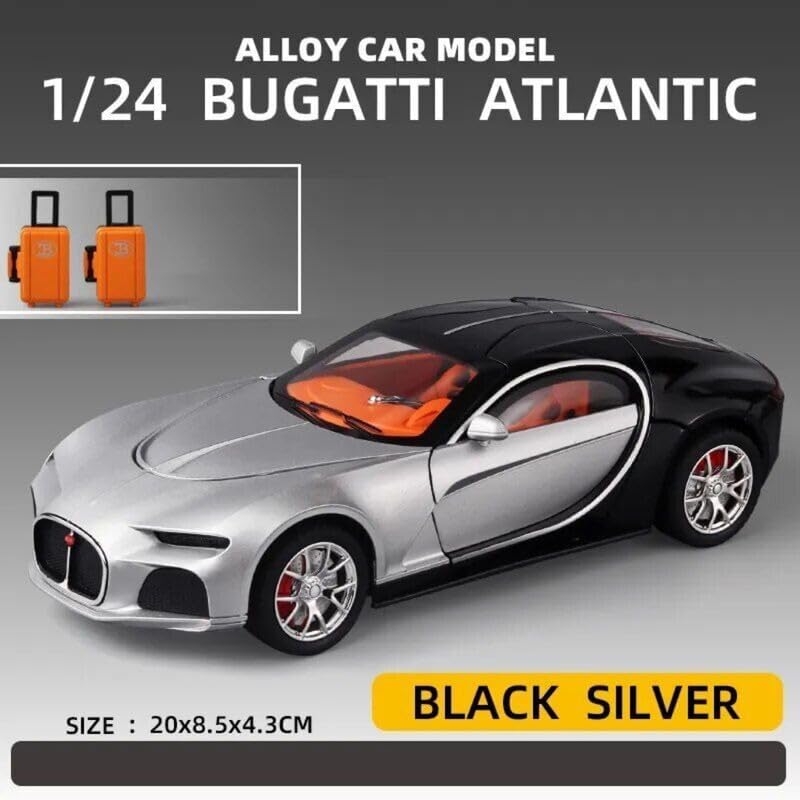 Bugatti Chiron 1:24 Scale Diecast Metal Toy Car – Premium Silver & Black Supercar Model with Detailed Interiors