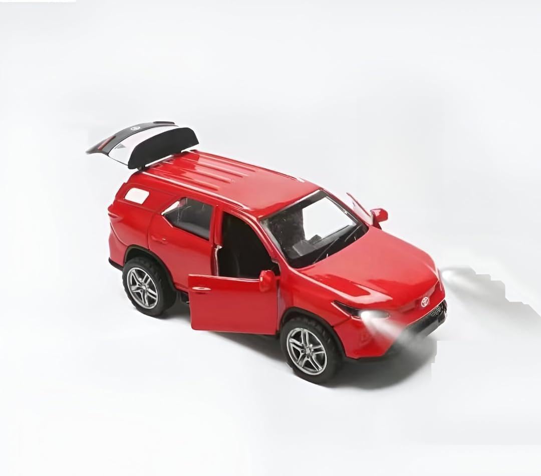 Toyota Fortuner SUV 1:36 Scale Diecast Metal Toy Car – Red Model with Opening Doors & Lights