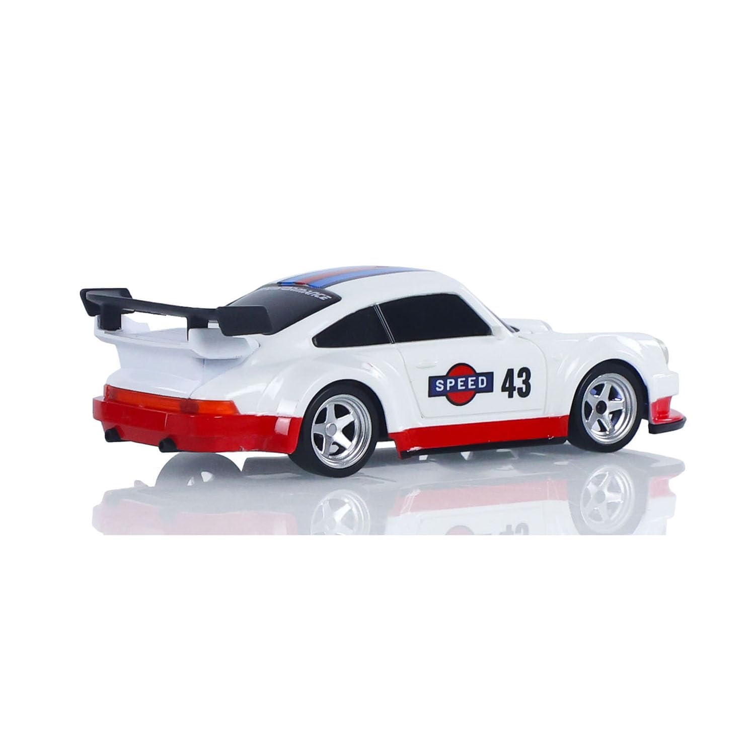 Porsche 1:43 RC Drift Car – White/Red Racing Edition | High-Speed 4WD Mini Remote Control Drift Car with Gyro & LED Lights