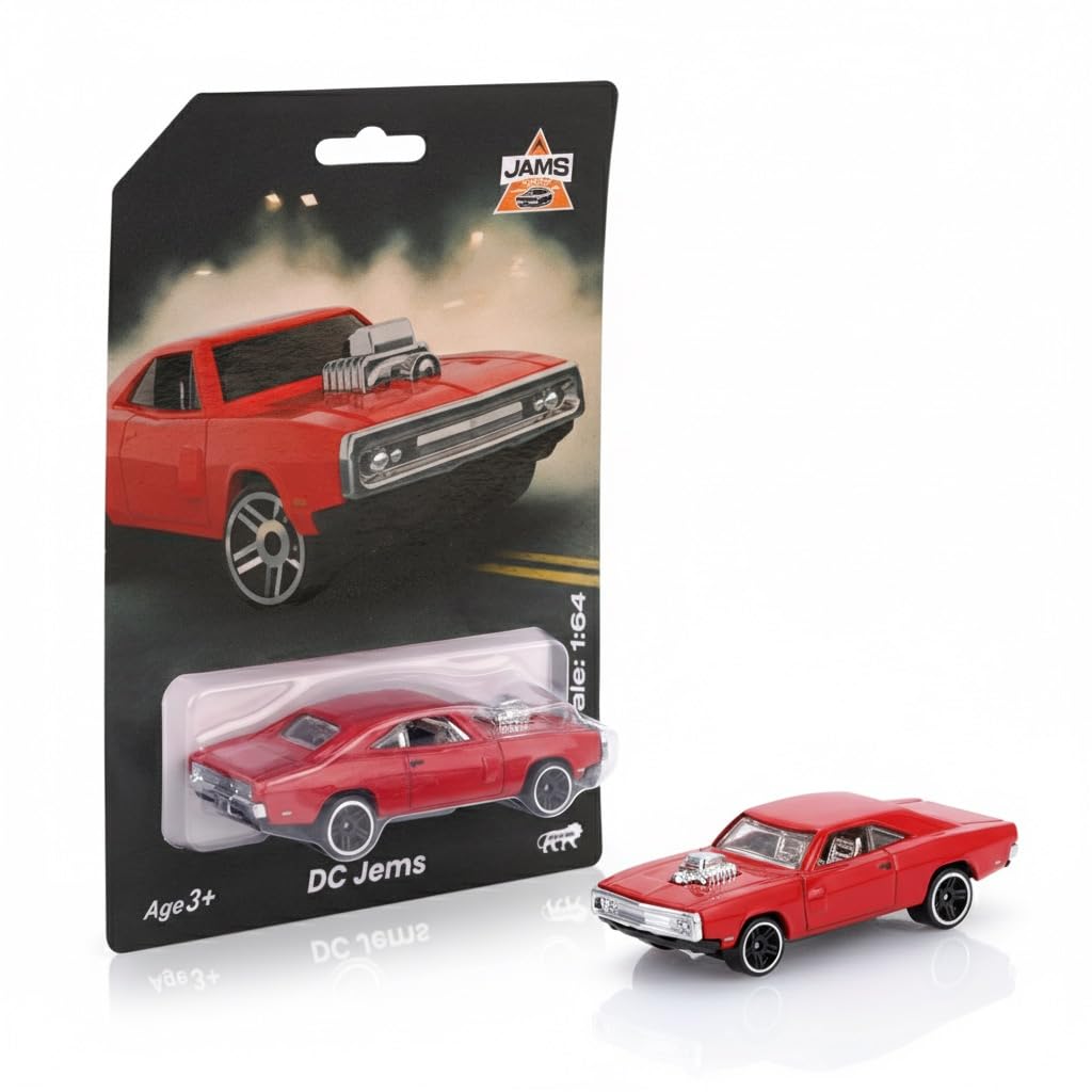 JAMS DC Jems Red Classic Muscle Car 1:64 Diecast Metal Toy Car – Premium Collector Edition Model