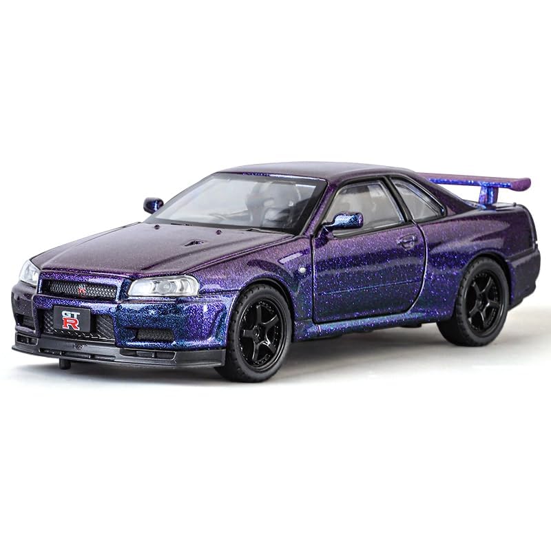 Nissan Skyline GT-R R34 1:32 Scale Diecast Metal Toy Car – Pullback, Lights & Sound, Opening Doors/Bonnet/Trunk