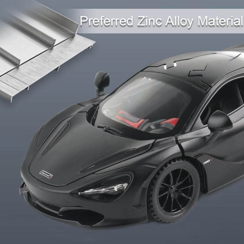 Premium McLaren 720S 1:24 Scale Diecast Metal Toy Car Model with Opening Doors (Black)