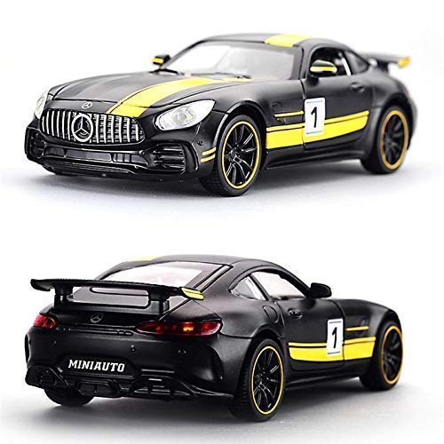 Mercedes AMG GT 1:24 Scale Diecast Metal Toy Car – Black & Yellow Racing Edition with Opening Doors, Bonnet & Trunk