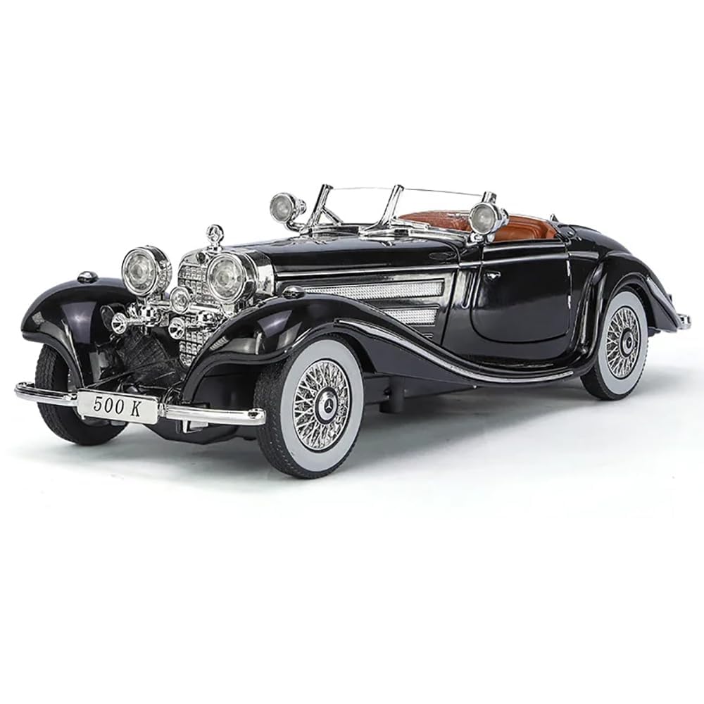 Vintage Mercedes-Benz 500K Classic Roadster 1:24 Scale Diecast Metal Toy Car Model (Black)