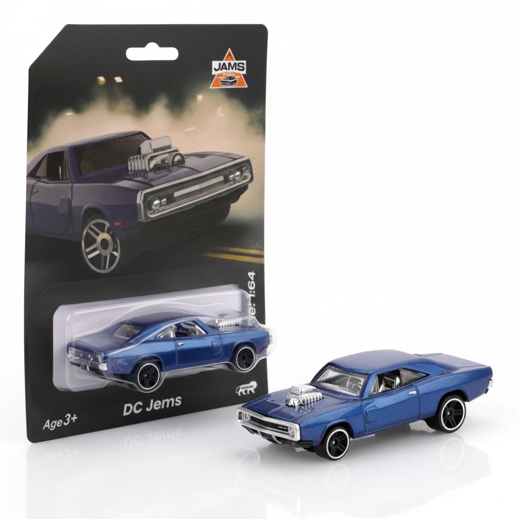 JAMS DC Jams Blue Muscle Car 1:64 Scale Diecast Metal Toy Car – Premium Collector Edition