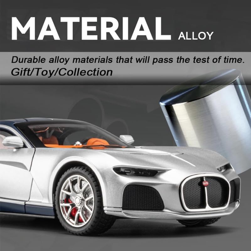 Bugatti Chiron 1:24 Scale Diecast Metal Toy Car – Premium Silver & Black Supercar Model with Detailed Interiors