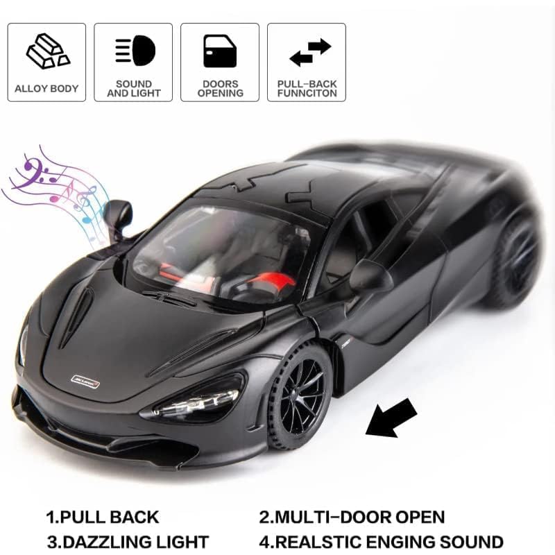 Premium McLaren 720S 1:24 Scale Diecast Metal Toy Car Model with Opening Doors (Black)