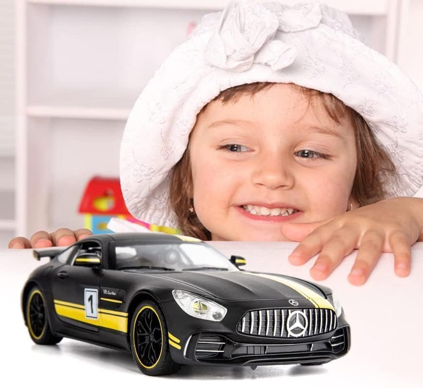 Mercedes AMG GT 1:24 Scale Diecast Metal Toy Car – Black & Yellow Racing Edition with Opening Doors, Bonnet & Trunk
