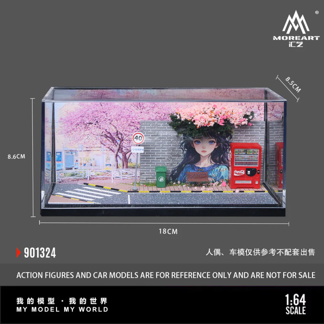 MoreArt "Popular Check-In Wall" Sakura Street Scene 1:64 Diorama Display Case - MO901324
