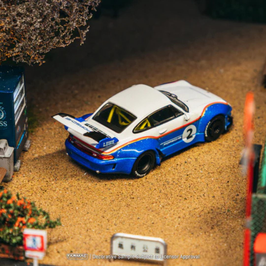Tarmac Works Porsche RWB 993 #2 Liberty Walk White/Blue 1:64 Diecast Widebody Car - T64-TL017-LBWK2