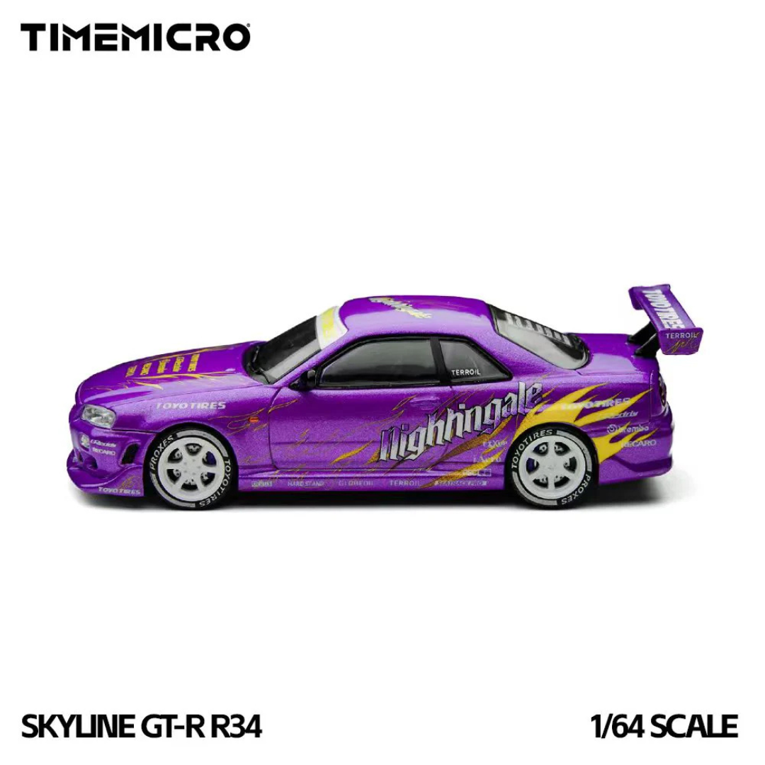 Time Micro Nissan Skyline GT-R R34 "Drifting Flames" Purple Nightingale Edition -TM800506