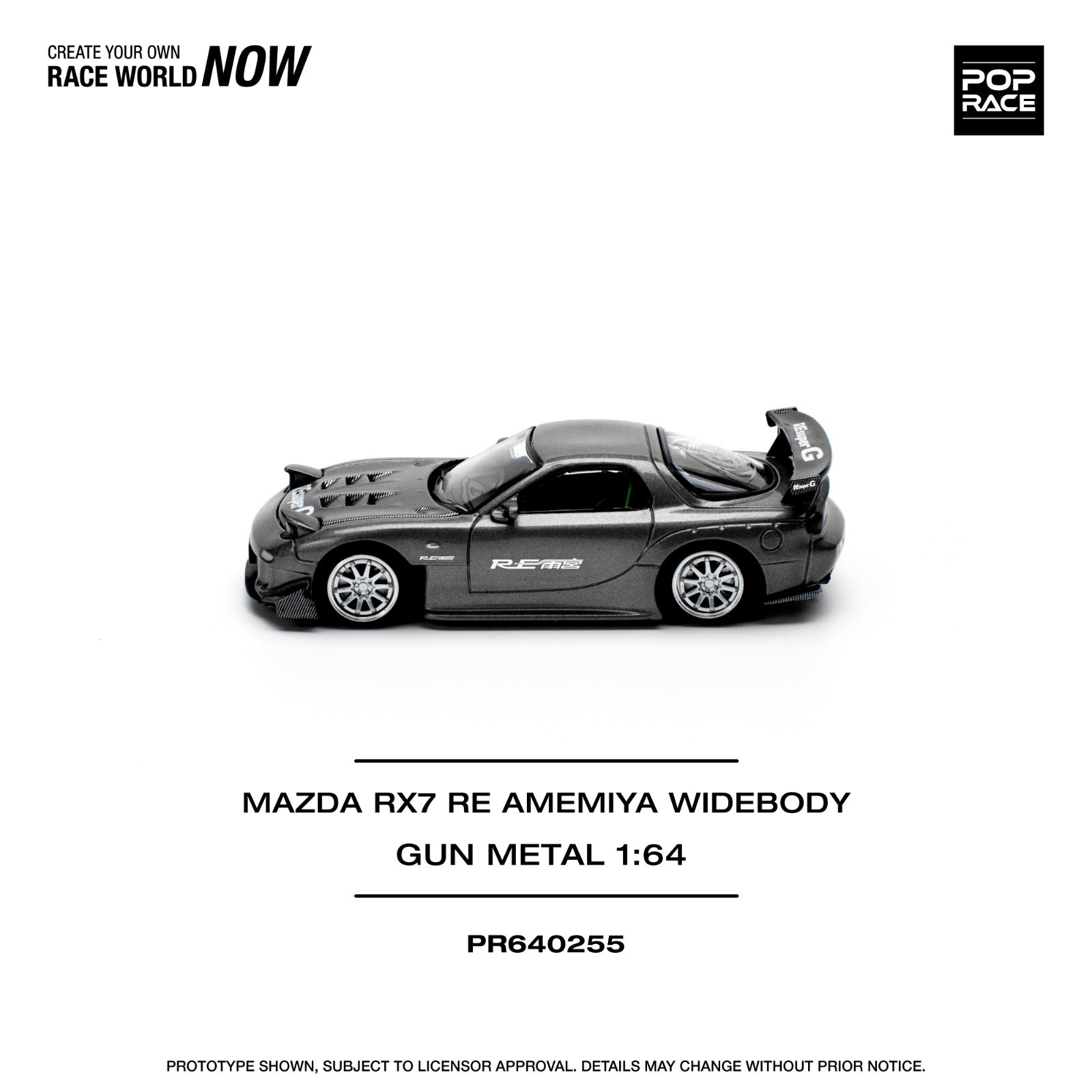 POP RACE Mazda RX-7 RE Amemiya Widebody Gun Metal 1:64 Diecast Metal Model Car