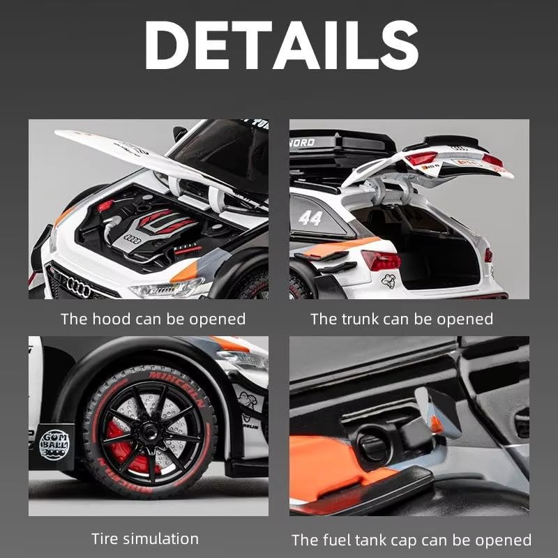 Audi RS6 Avant Off-Road Rally Edition 1:24 Scale Diecast Metal Toy Car Model (Black/White/Orange)