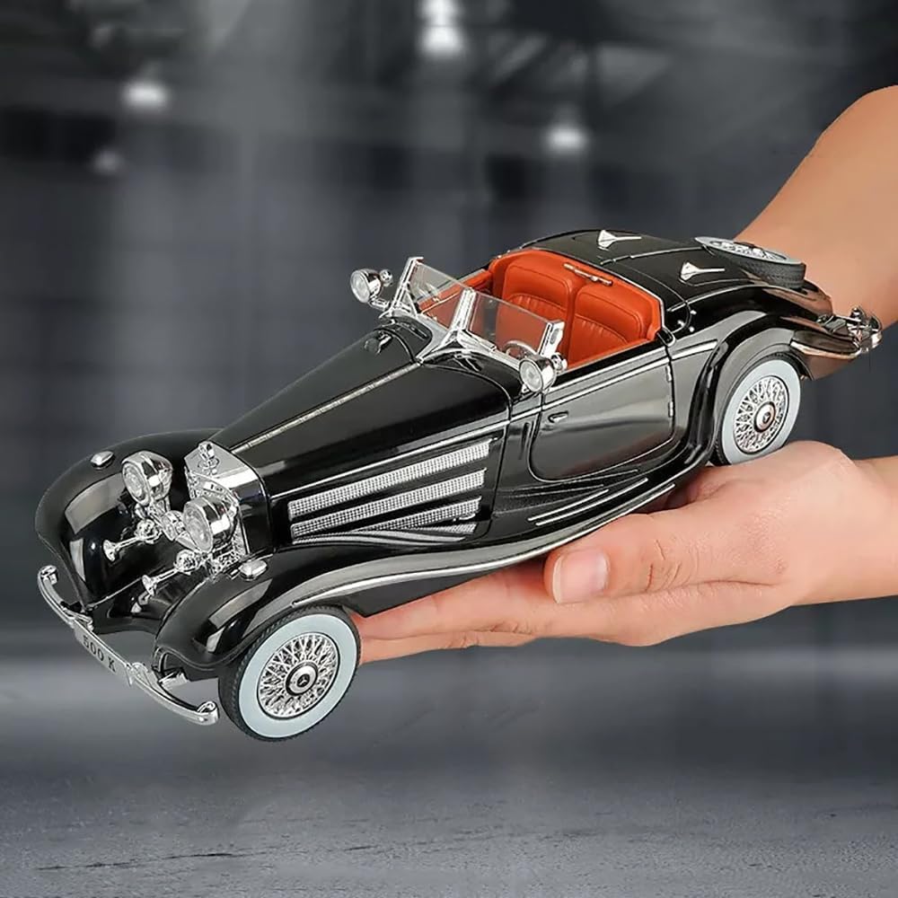 Vintage Mercedes-Benz 500K Classic Roadster 1:24 Scale Diecast Metal Toy Car Model (Black)
