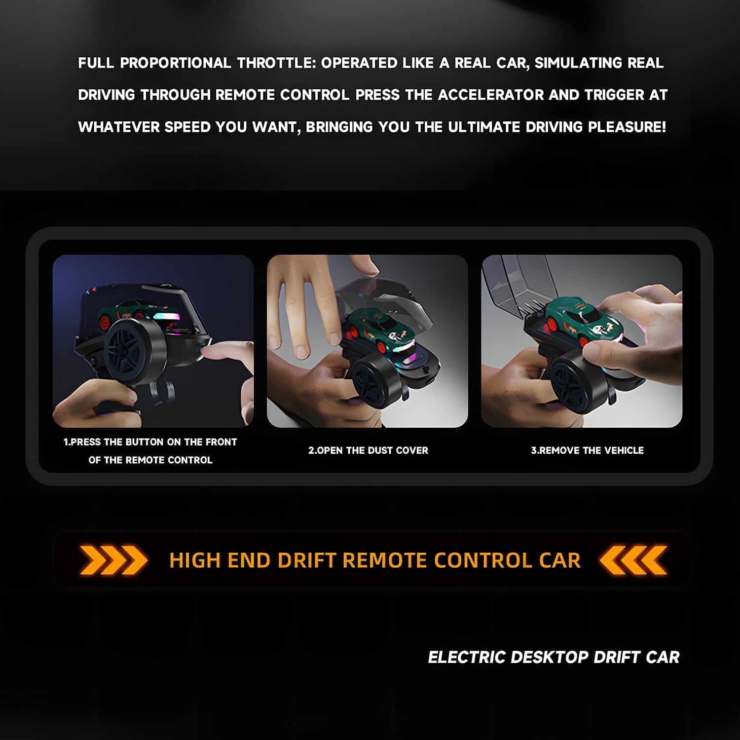 Mini RC Drift Car 1:64 Scale Rechargeable Metal Body Toy Car with Remote Control, LED Lights & Accessories