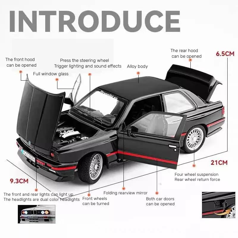 BMW E30 M3 Sport Coupe 1:24 Scale Diecast Metal Toy Car Model (Black Red Stripes)