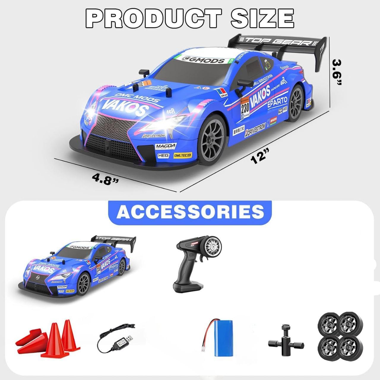 1:16 Scale High-Speed RC Drift Racing Car – VAKOS Edition | 30 km/h 4WD Remote Control Metal Toy Car for Kids & Collectors (Blue)