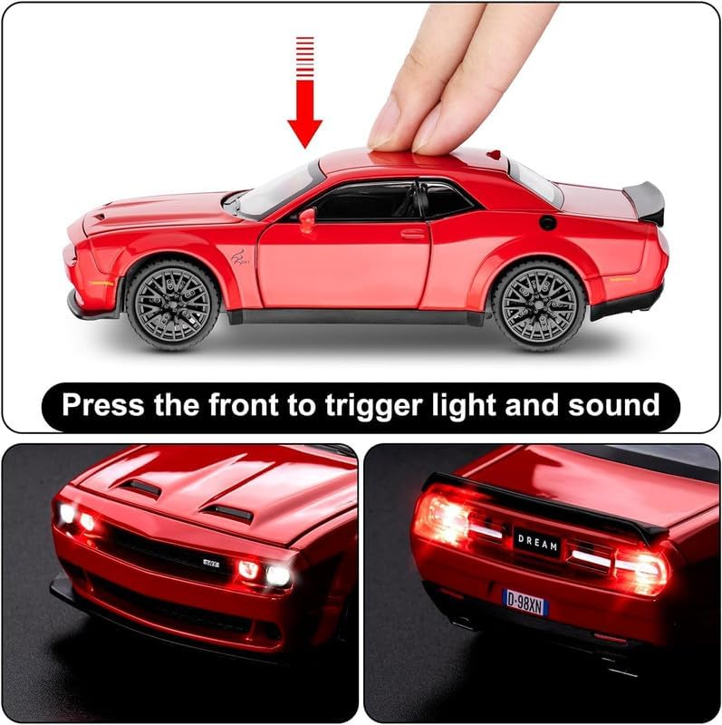 Dodge Challenger SRT Widebody 1:24 Scale Diecast Metal Toy Car – Premium Red Muscle Car Model with Working Lights