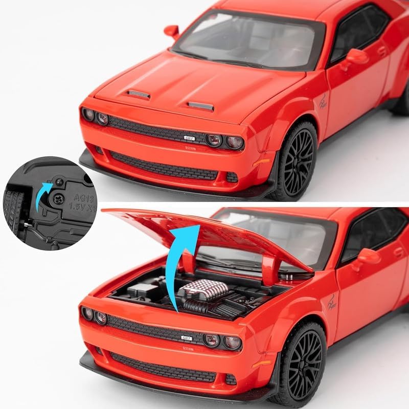 Dodge Challenger SRT Widebody 1:24 Scale Diecast Metal Toy Car – Premium Red Muscle Car Model with Working Lights