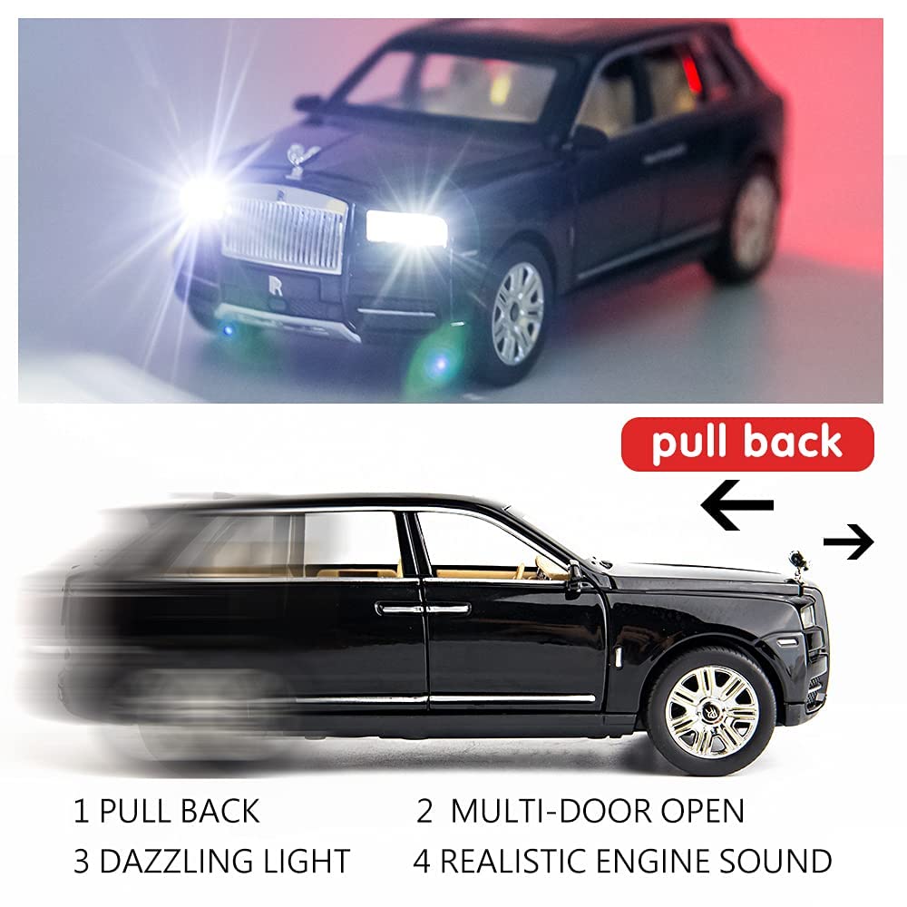 Premium Rolls-Royce Cullinan 1:24 Scale Diecast Metal Toy Car Model with Opening Doors (Black)