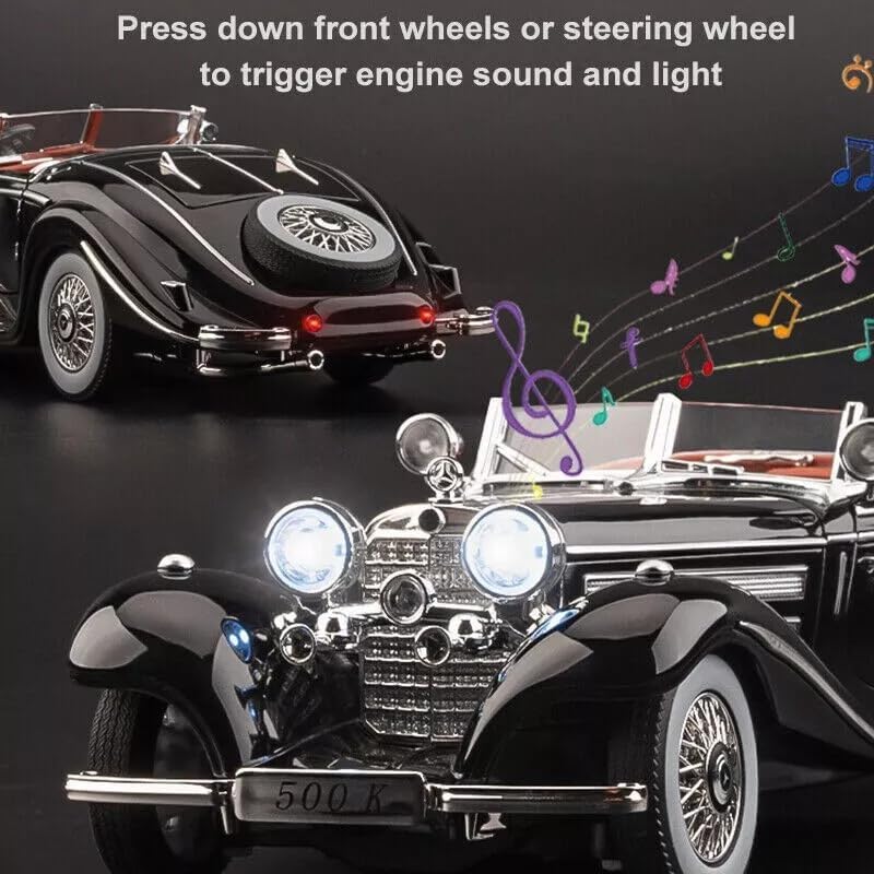 Vintage Mercedes-Benz 500K Classic Roadster 1:24 Scale Diecast Metal Toy Car Model (Black)