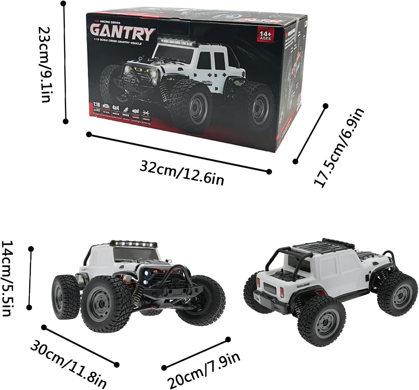 Gantry 1:16 Scale High-Speed RC Off-Road Truck – Premium Diecast Metal Remote Control Car (4WD, 38 km/h, LED Lights)