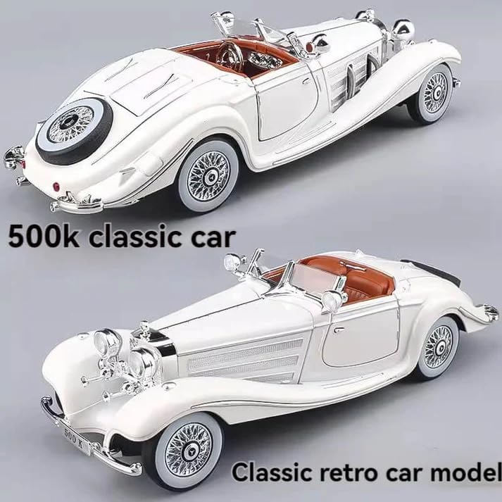 Vintage Mercedes-Benz 500K Classic Roadster 1:24 Scale Diecast Metal Toy Car Model (White)