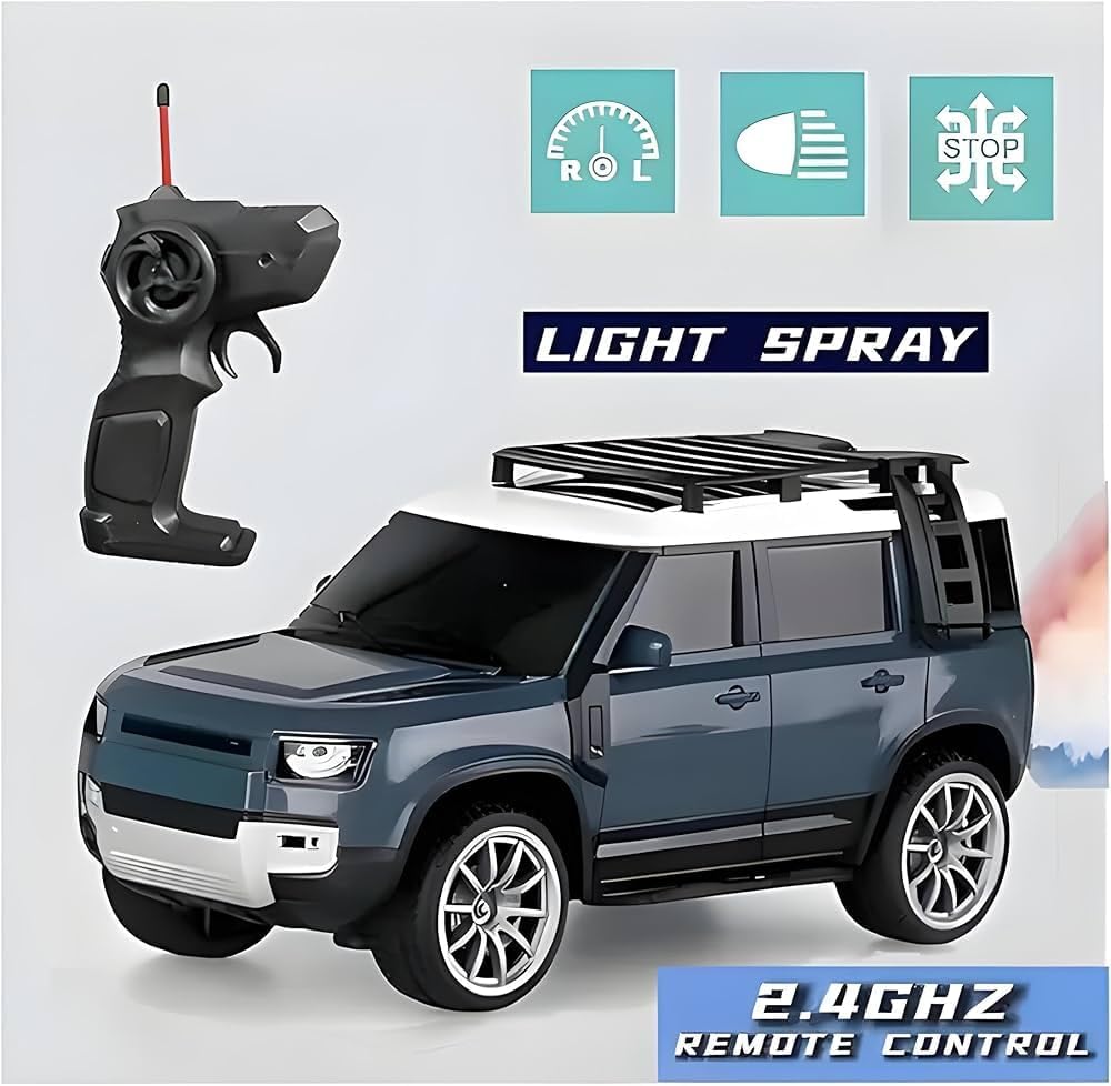 Land Rover Defender 1:16 RC SUV Car – Remote Control Car with Light Spray, Opening Trunk, USB Charging, 4-Channel R/C Model (Blue)
