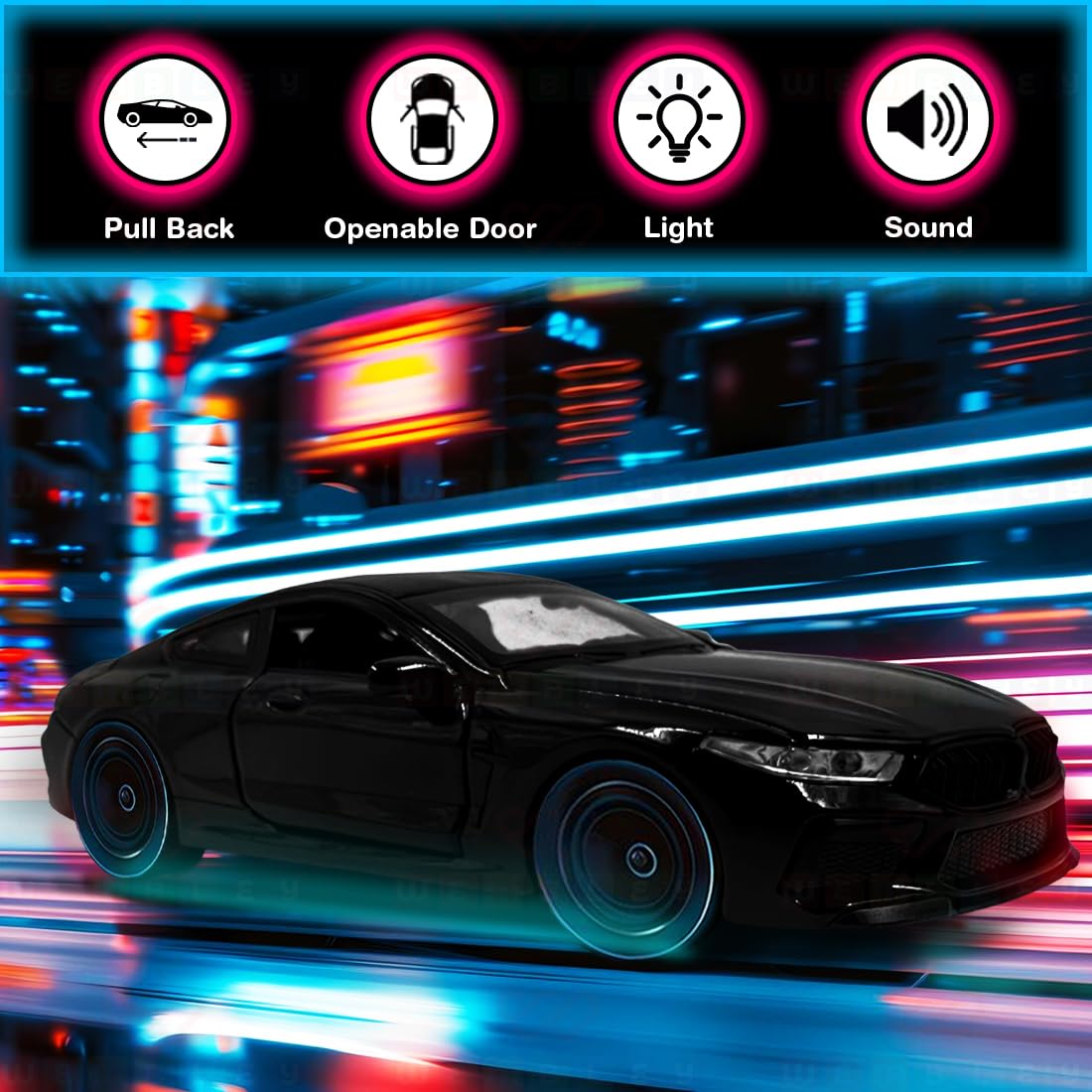 Premium BMW M8 Coupe Diecast Model Car – 1:32 Scale Metal Toy Car with Lights, Sound & Opening Doors