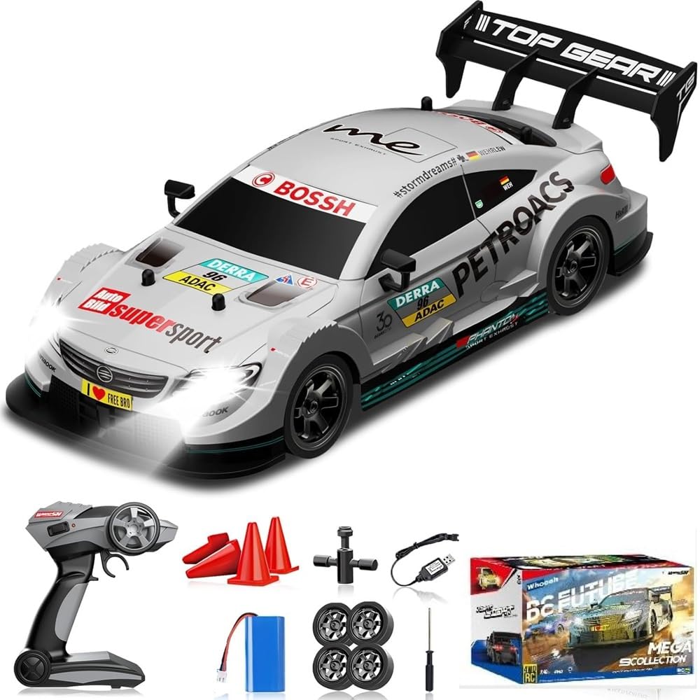 1:16 Scale High-Speed RC Drift Racing Car – VAKOS Edition | 30 km/h 4WD Remote Control Metal Toy Car for Kids & Collectors (Silver)