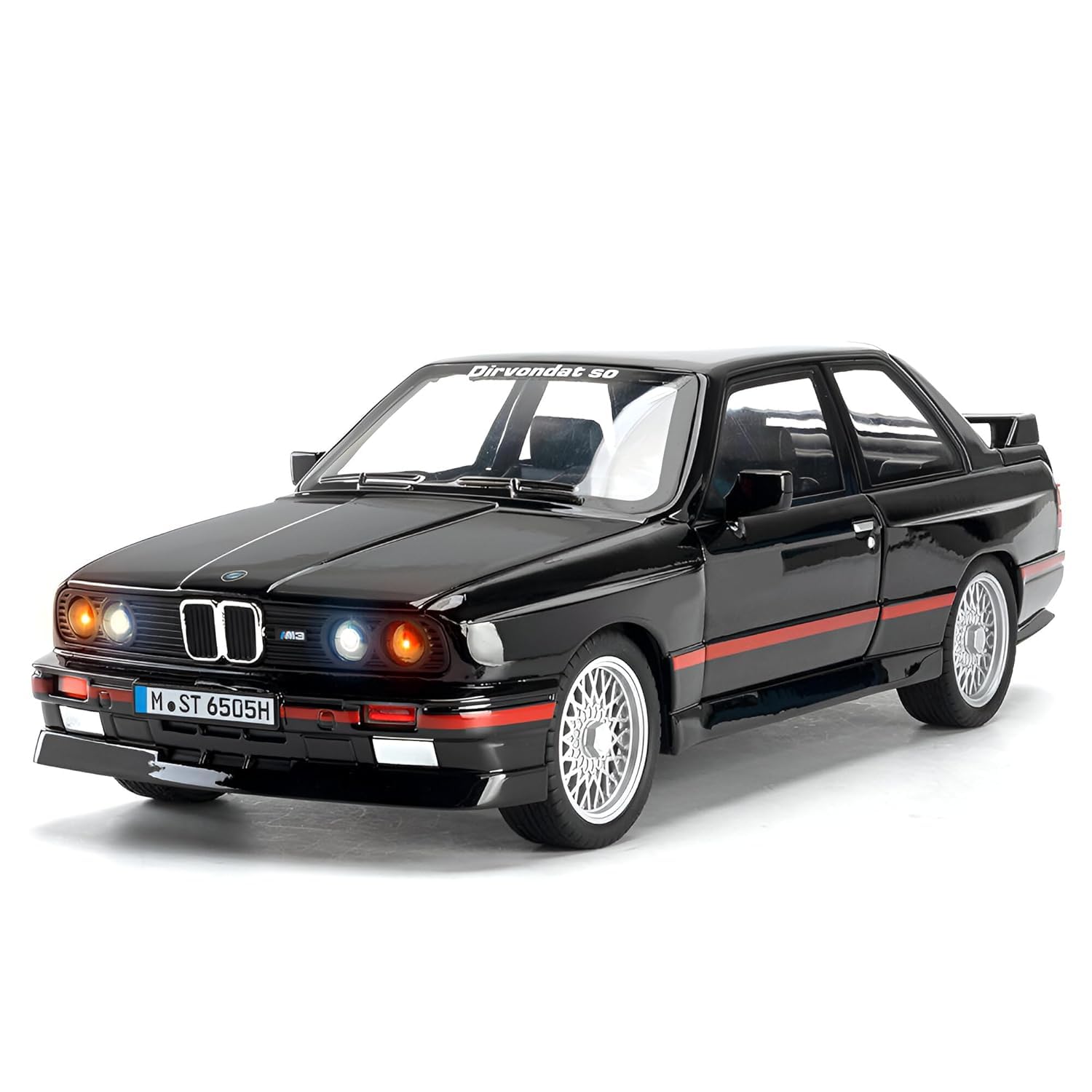 BMW E30 M3 Sport Coupe 1:24 Scale Diecast Metal Toy Car Model (Black Red Stripes)
