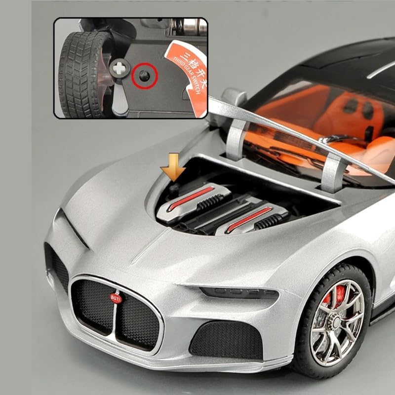 Bugatti Chiron 1:24 Scale Diecast Metal Toy Car – Premium Silver & Black Supercar Model with Detailed Interiors