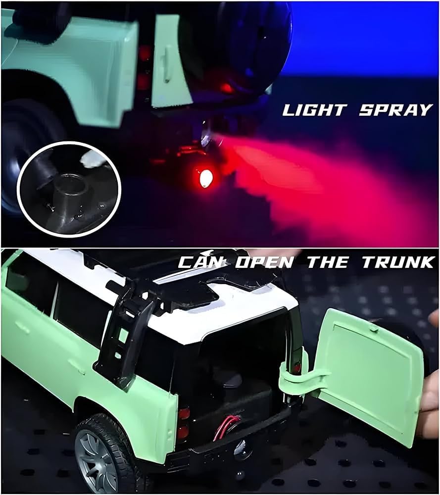 Land Rover Defender 1:16 RC SUV Car – Remote Control Car with Light Spray, Opening Trunk, USB Charging, 4-Channel R/C Model (Green)