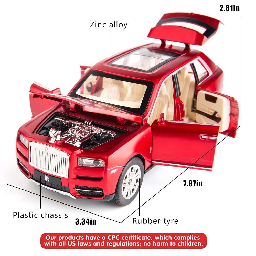 Premium Rolls-Royce Cullinan 1:24 Scale Diecast Metal Toy Car Model with Opening Doors (Red)