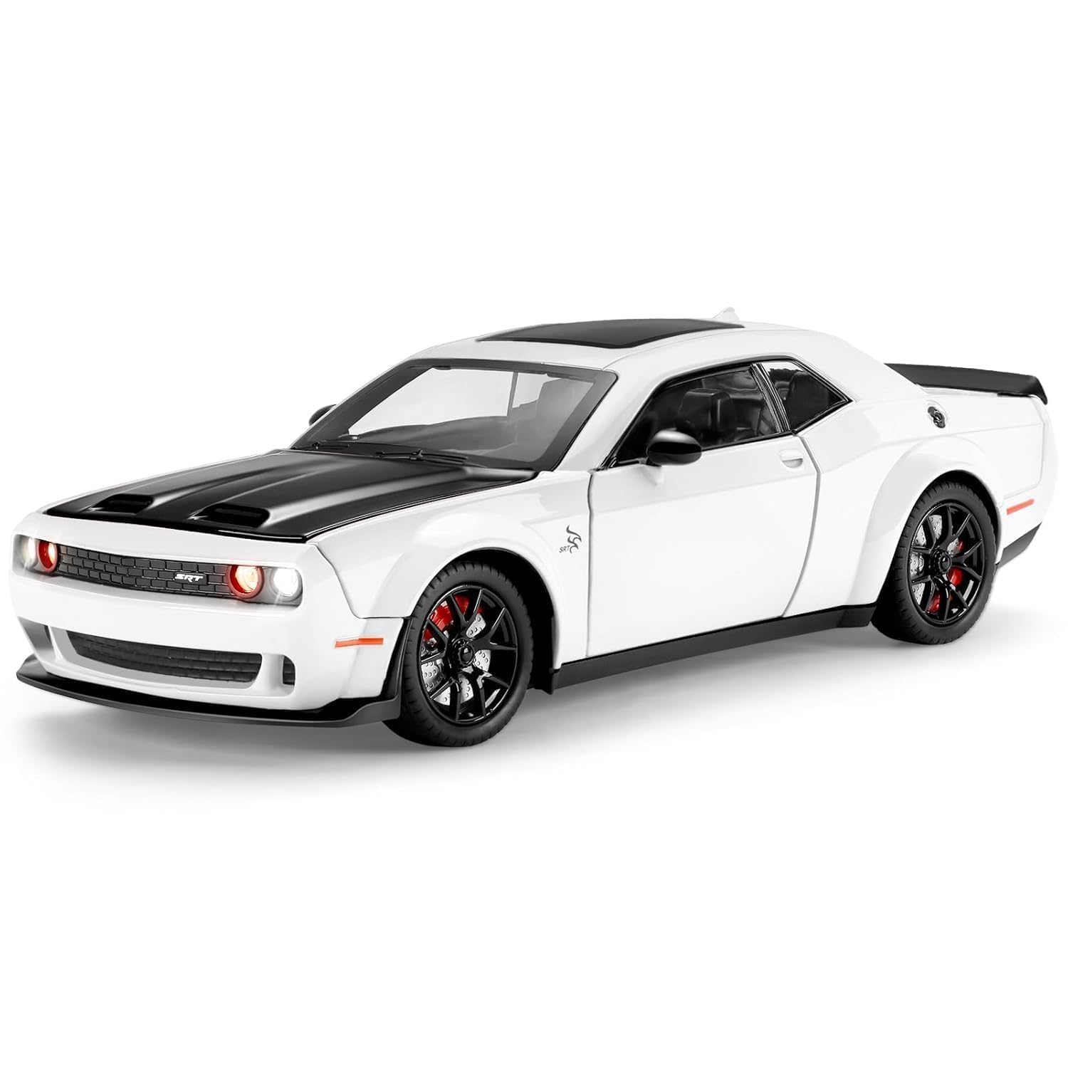 Dodge Challenger SRT 1:24 Scale Diecast Metal Toy Car – White & Black Muscle Car Model with Detailed Interiors