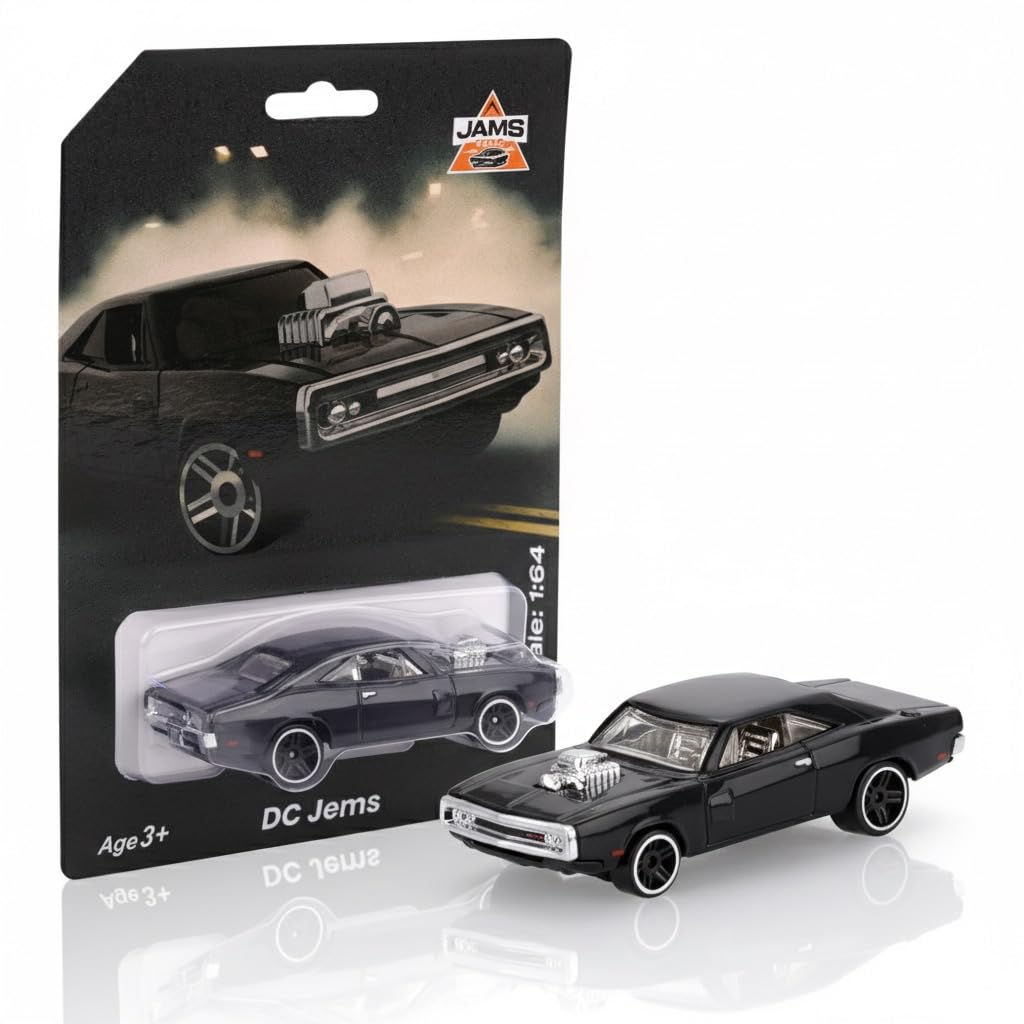 DC Jems Classic Black Muscle Car Diecast Toy – Premium 1:64 Scale Metal Model Car for Kids & Collectors