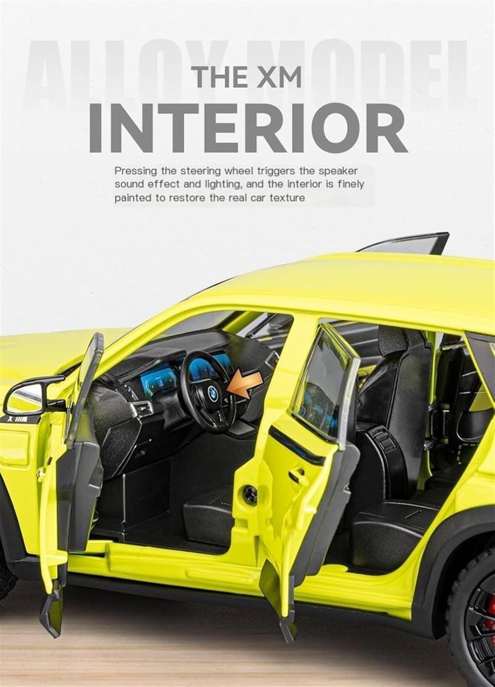 BMW XM 1:24 Scale Diecast Metal Toy Car Model – Premium Collectible SUV with Opening Doors & Detailed Interiors (Neon Yellow)