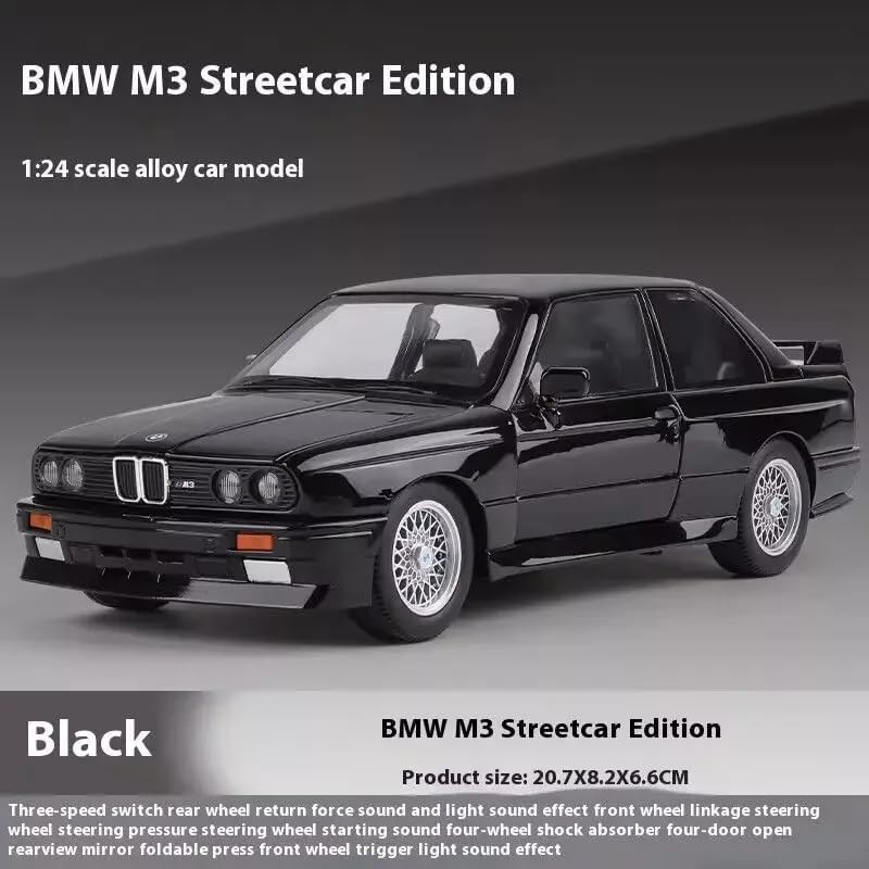 BMW E30 M3 Sport Coupe 1:24 Scale Diecast Metal Toy Car Model (Black Red Stripes)