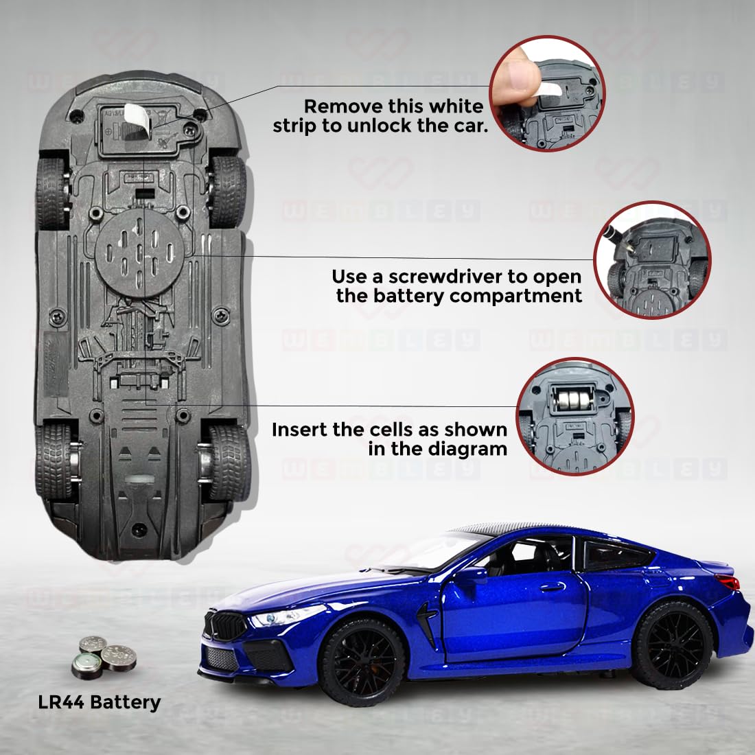 Premium BMW M8 Coupe 1:36 Scale Diecast Metal Toy Car with Lights, Sound & Pull-Back Action