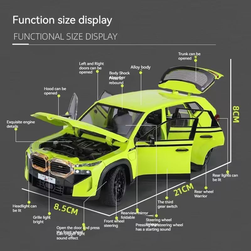 BMW XM 1:24 Scale Diecast Metal Toy Car Model – Premium Collectible SUV with Opening Doors & Detailed Interiors (Neon Yellow)