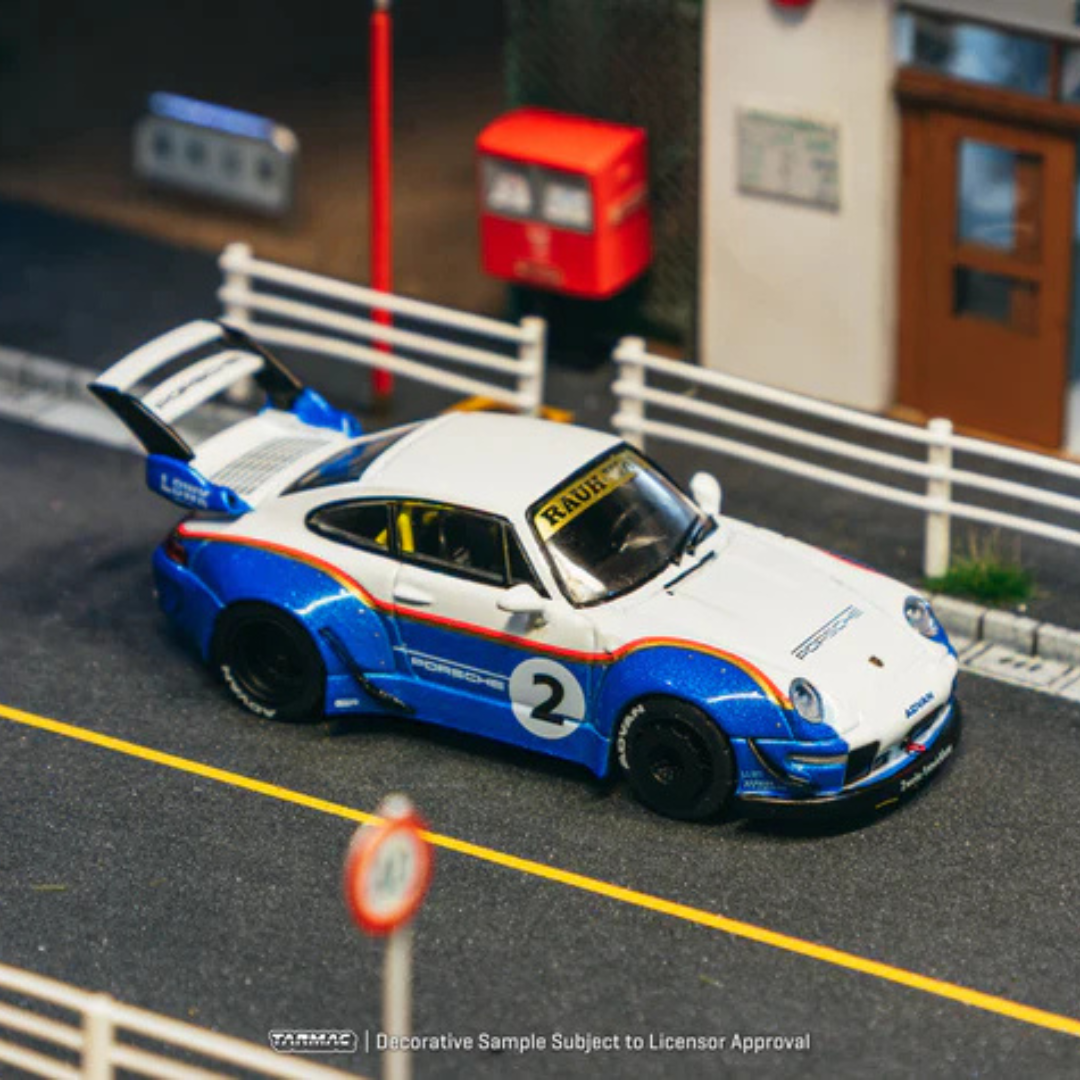 Tarmac Works Porsche RWB 993 #2 Liberty Walk White/Blue 1:64 Diecast Widebody Car - T64-TL017-LBWK2