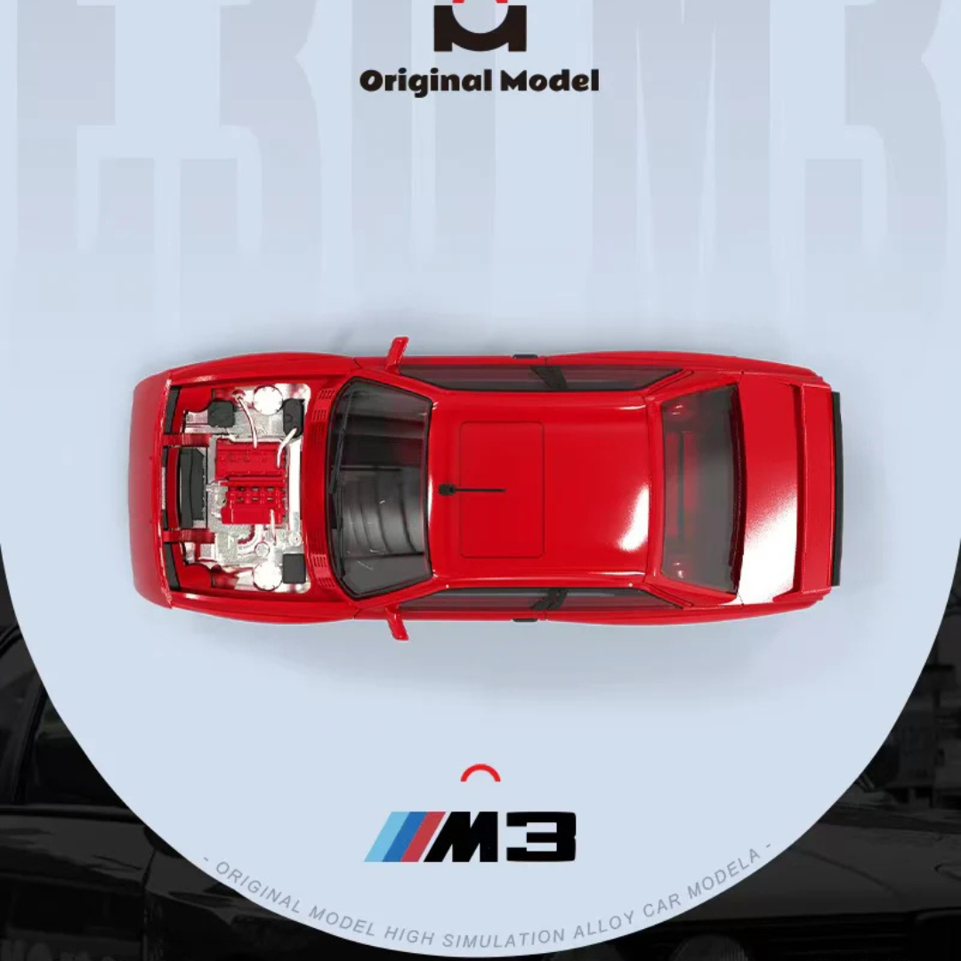 Original Model 1:64 BMW E30 M3 Supreme Livery Red Diecast Model Car – OM647801 Limited Edition 999 Pcs