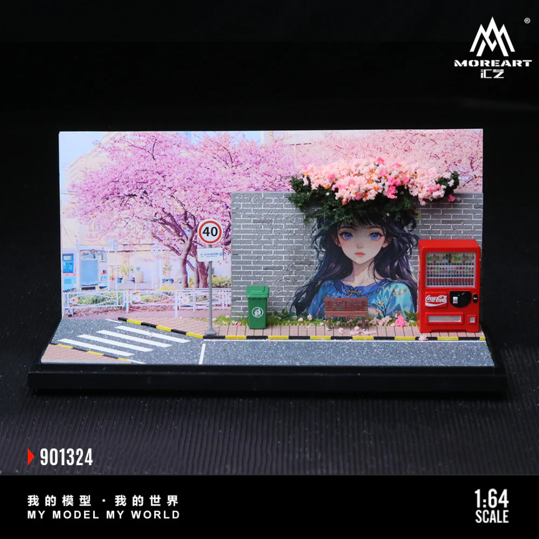 MoreArt "Popular Check-In Wall" Sakura Street Scene 1:64 Diorama Display Case - MO901324