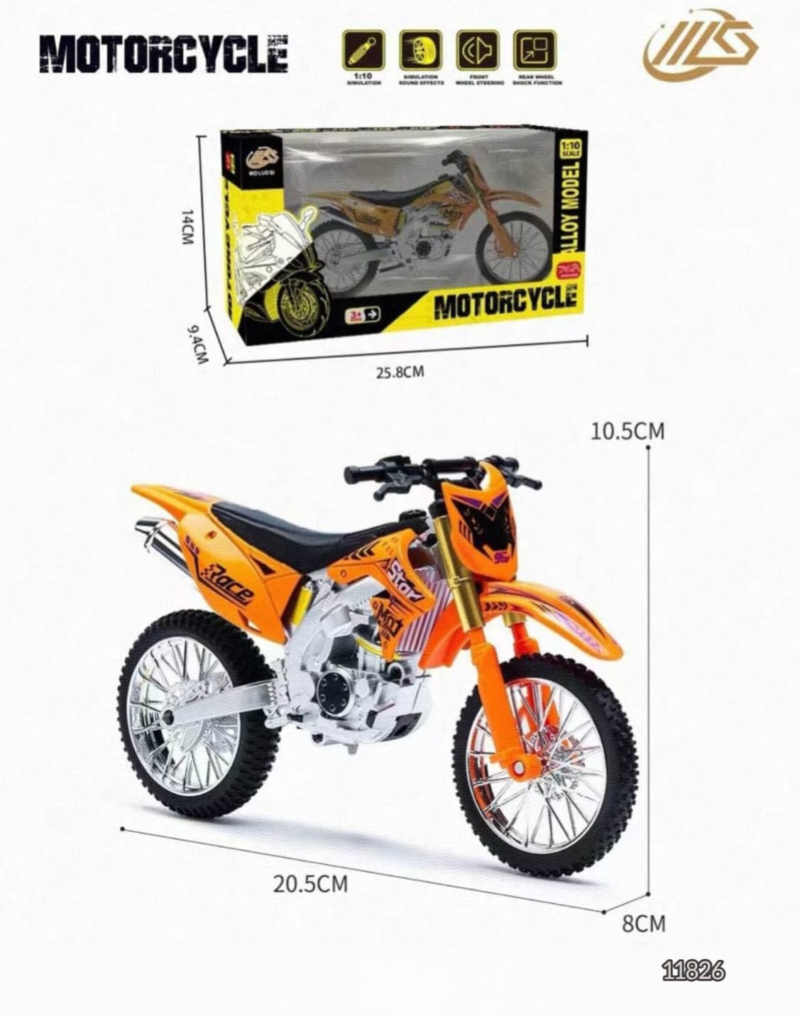 Kawasaki Dirt Bike Motocross Motorcycle Model – 1:10 Scale Diecast Premium Metal Alloy Toy Bike for Kids & Collectors (Orange)