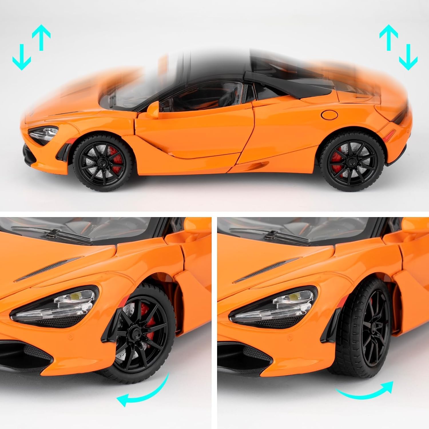 Premium McLaren 720S 1:24 Scale Diecast Metal Toy Car Model with Opening Doors (Orange)